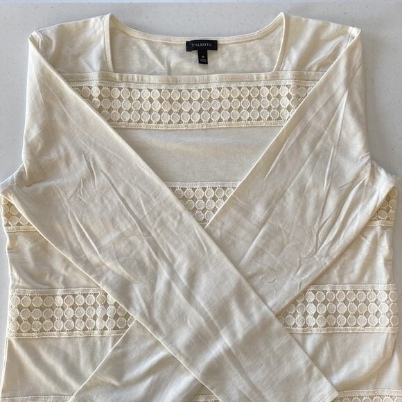 Talbots New! Embroidered Cotton Square Neck Top Long Sleeve Modal Cotton Stretch - Picture 14 of 16